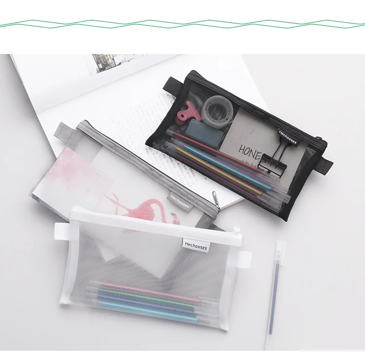 Simple Transparent Net Yarn Storage Bag Student Exam Portable Large Capacity Stationery Bag Pencil Case