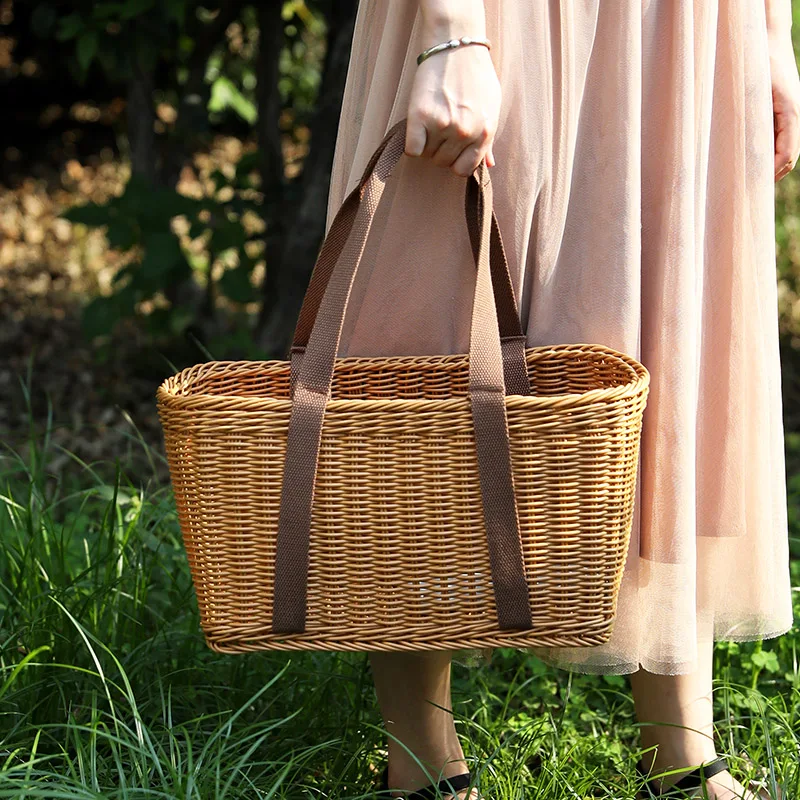 Popular PP Rattan weaving Shopping Bag Hand-picked Wild Fruit Basket