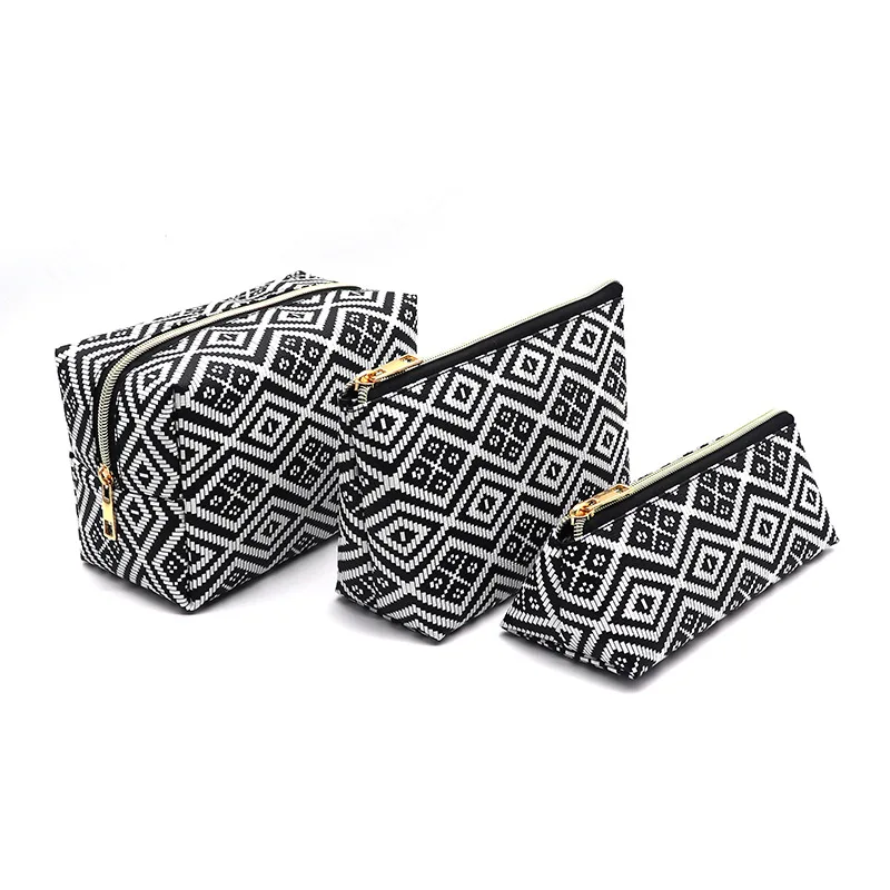 Hot sales Women Western Style Color Woven Cosmetic Bags Travel Makeup