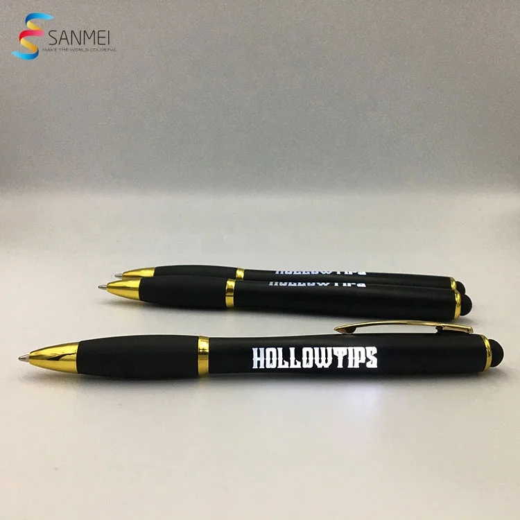 
High standard shinning custom stylus engrave gold light led ball pen 