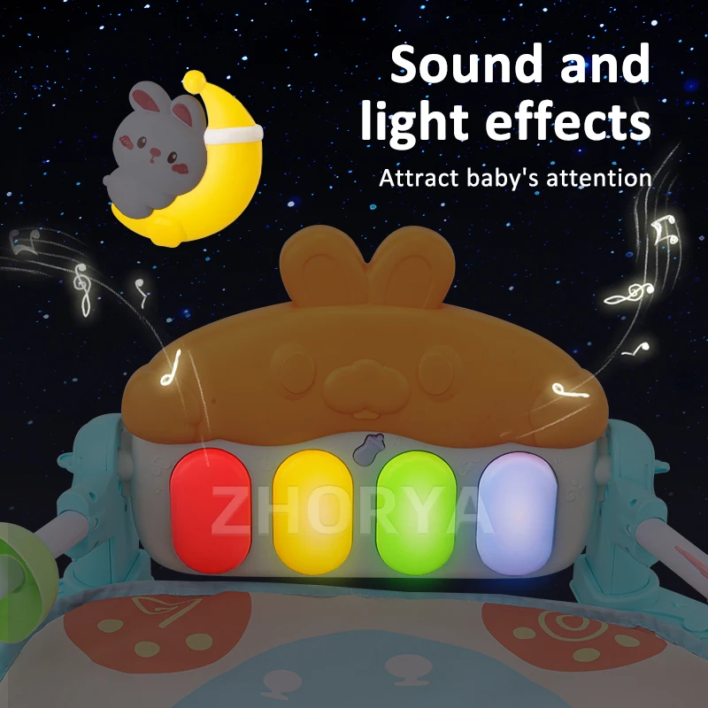 Zhorya multifunction musical activity play gym mat early educational rabbit shape baby piano crawling mat