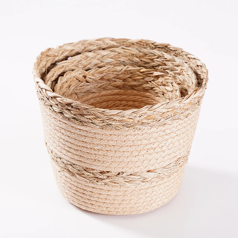 woven basket for plants Jute Spliced Seagrass Cotton Rope Plant Basket Modern Woven Storage Basket