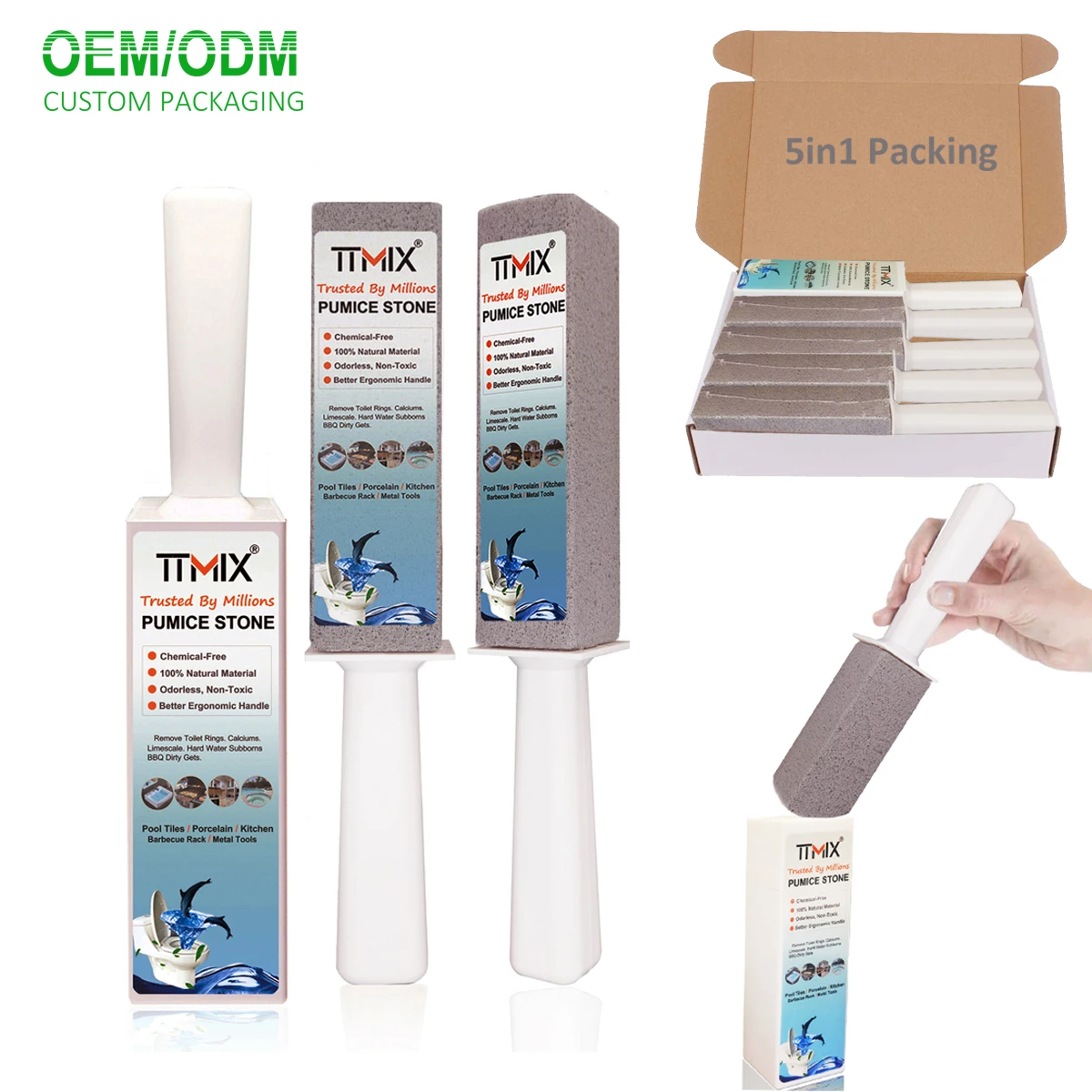 New Design 5in1 Set 5PCs Pumice Stone Brush with 1PCs Brush Holder Storage Case Toilet Bowl Cleaner for Porcelain Stain Remover