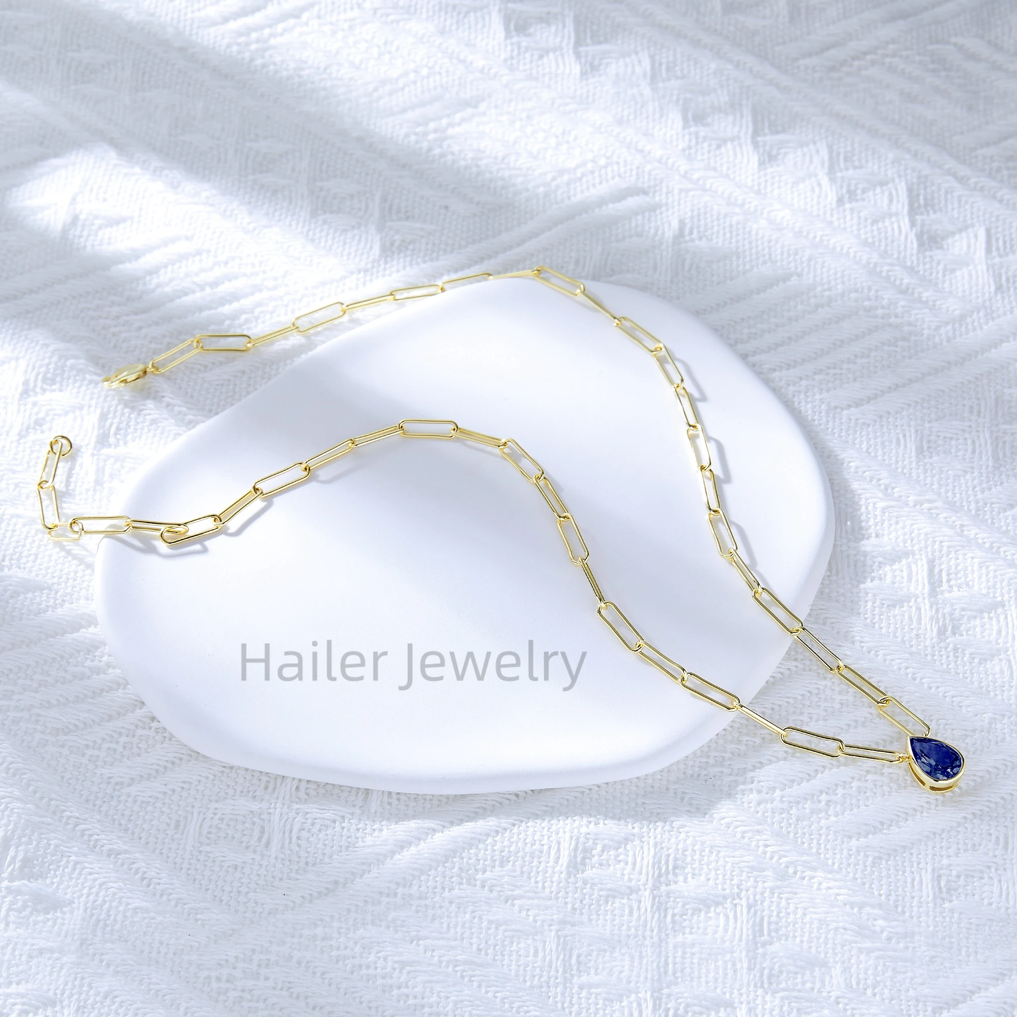 7*10mm pear shape gemstone solitaire paper clip sterling silver fashion jewelry pendent necklaces