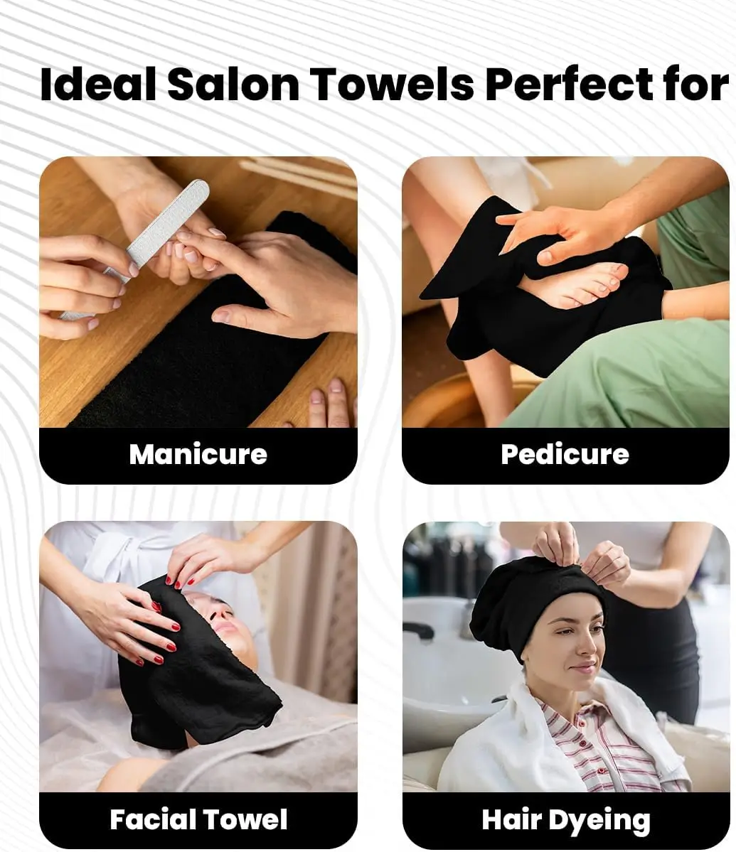 Wholesale OEM LOGO Bleach Protective Nail Salon Black Hair Hand Drying Cotton Towel for Spa Salon Use