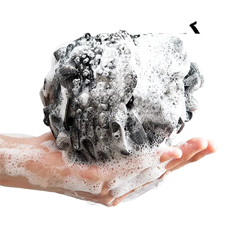 Wholesale cheap Massage Sponge Bath Shower Skin Exfoliating Custom Black Exfoliating Body Net Scrubbing Shower Bath Sponge