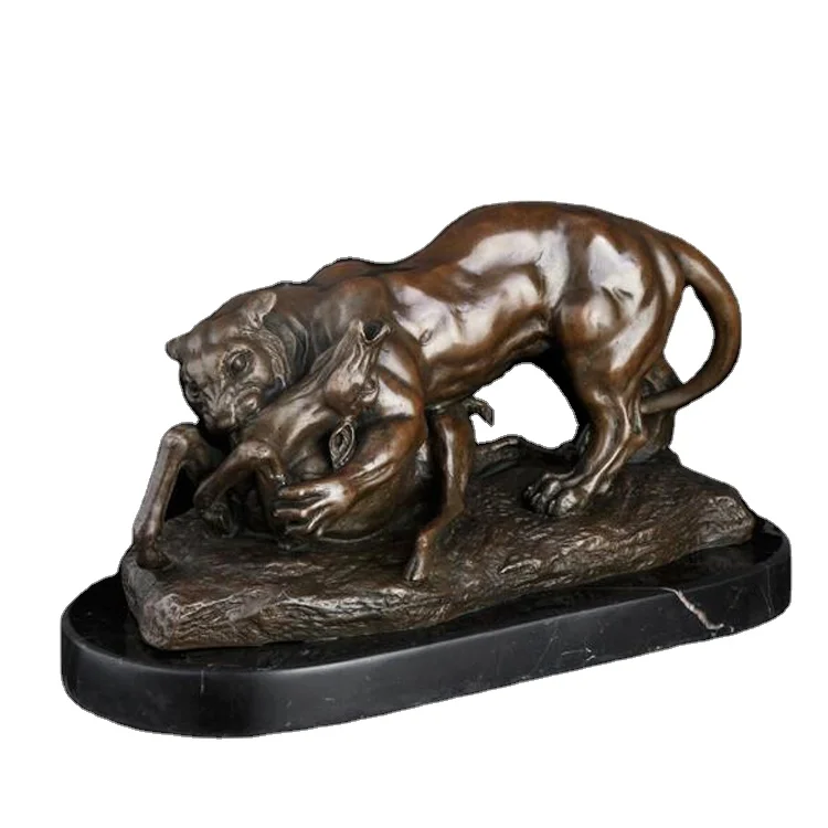 DW-053 Bronze Metal Animal Art Decor Wild Animal Tiger Fighting With Deer Statue Sculpture Tiger Figurines For Home Decoration