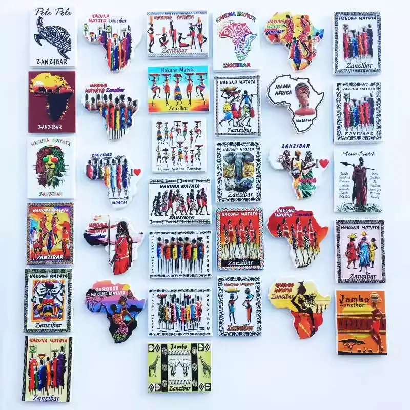 African Indigenous Creative Mask Travel Souvenir Decorative Crafts Sculpture Resin Painted Magnet Refrigerator Magnets
