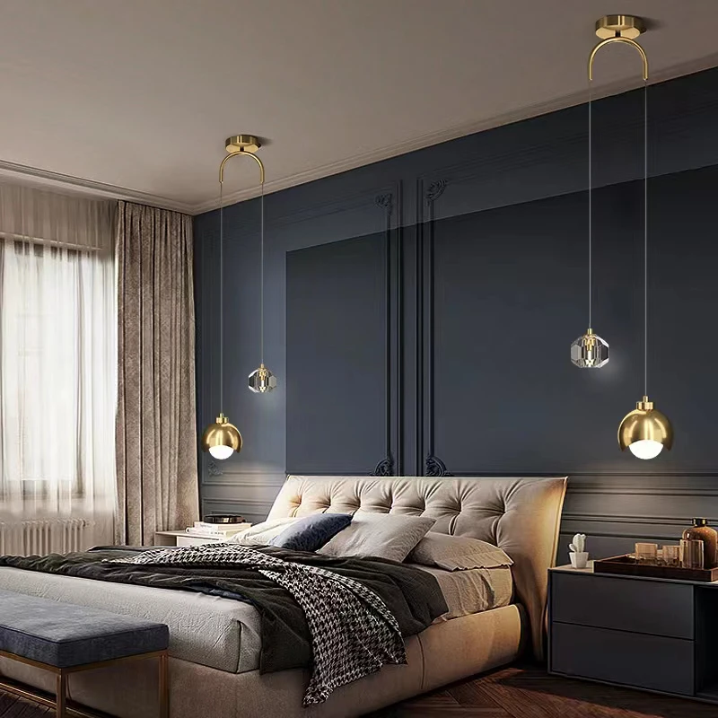 Modern Simple Crystal Pendant Light Luxury Master Bedroom Bedside Hanging Lamp Nordic Minimalist Long Line Living Room Lustre
