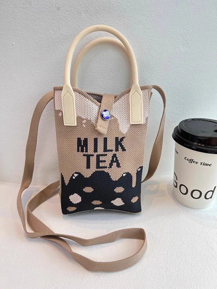 ChanBol New Design Travel Tote Bag Cartoon Cat Outgoing Knitted Crossbody Wallet Tote Bag With Pocket