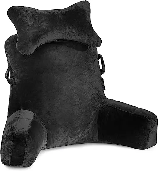 Detachable Neck Roll & Arms Sitting in Bed or Couch-Backrest Reading Pillow for Reading/Watching TV/Gaming/Relaxing-Black