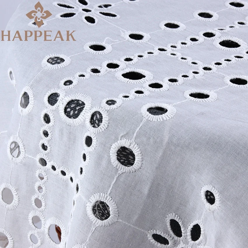 HAPPEAK Hot Sales Dark Blue Embroidered Fabric Hollow Eyelet White Embroidery 100% Cotton Fabric For Clothing