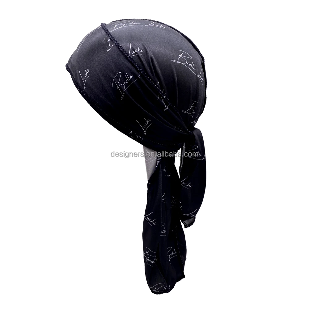 Customized all over the gradient logo designer durag turban cap custom bonnet durag for men and women