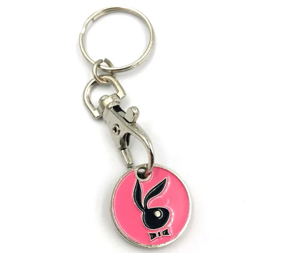 Promotional Round 23mm Supermarket Metal Trolley Coin Soft Enamel Keychain