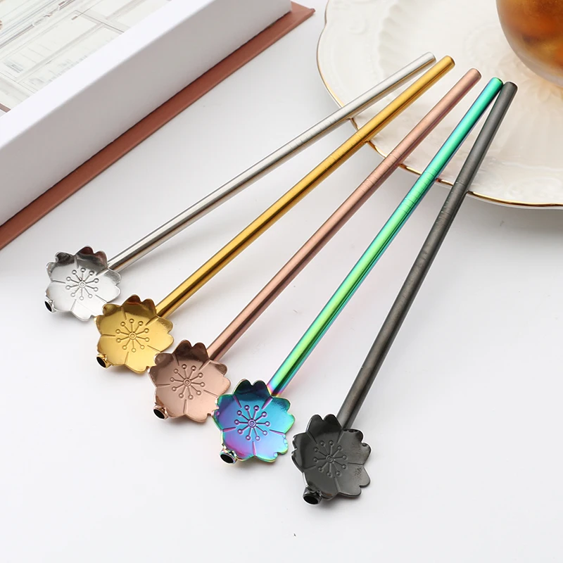 Stainless steel straw with spoon mixed color new design straw spoon