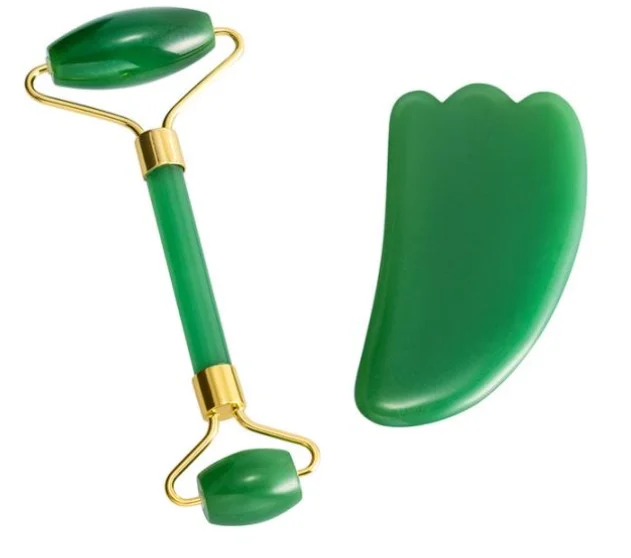 Гуаша нефритовый ролик для массажа лица и тела