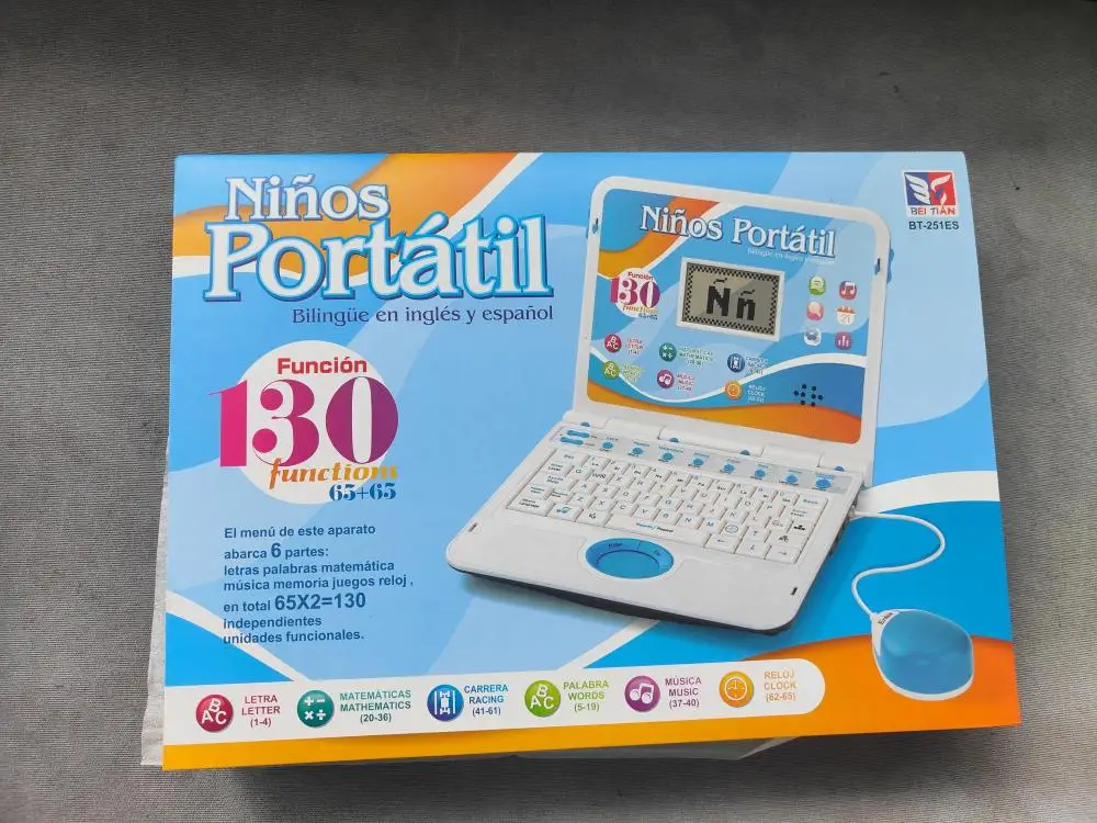 battery operated letter mathematic words music clock 130 function blue and pink color English-Spanish learning machine