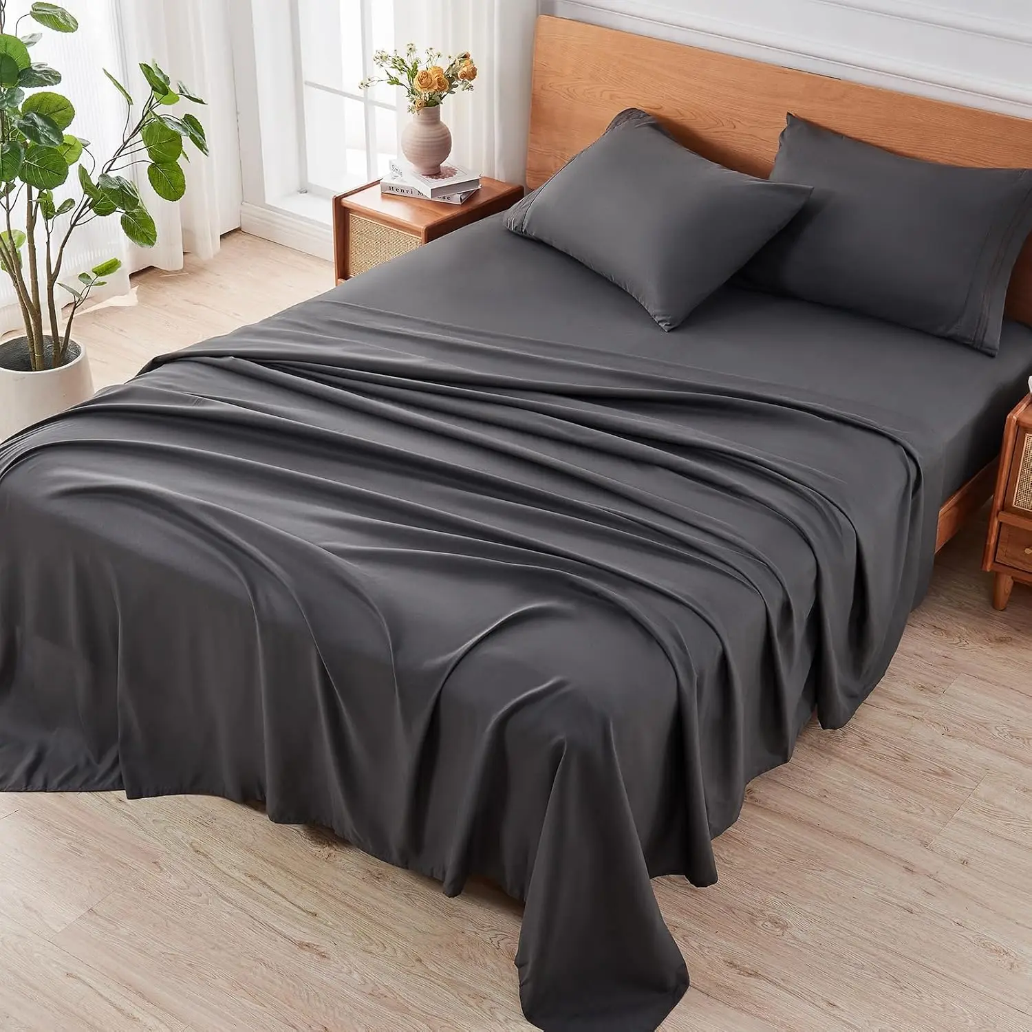 100% Microfiber Full Queen King Bed Deep Fitted Sheet with Pillowcase Bed Sheet Sets