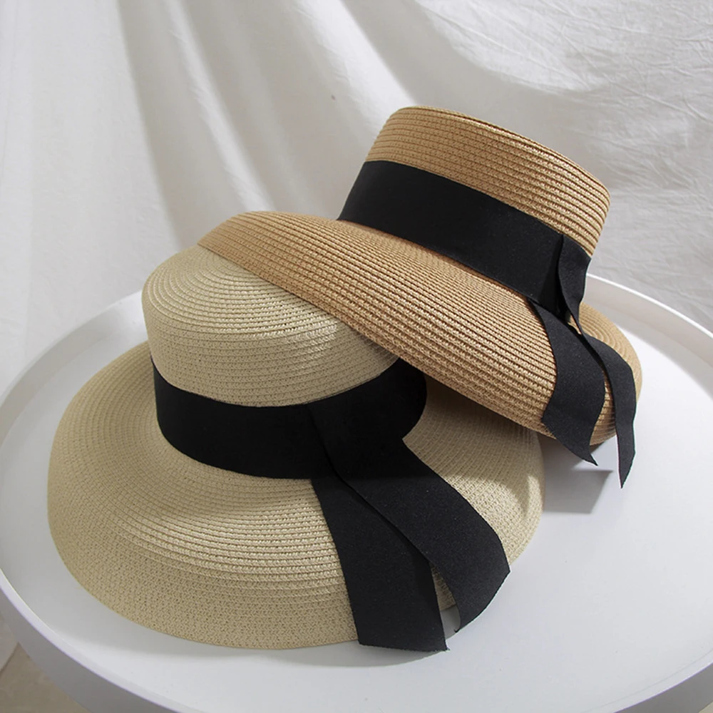 Fashion Women Wide Brim Bucket Straw Hat Floral Summer Beach Sun Top Hat Sunscreen Wholesale Visor Straw Hats