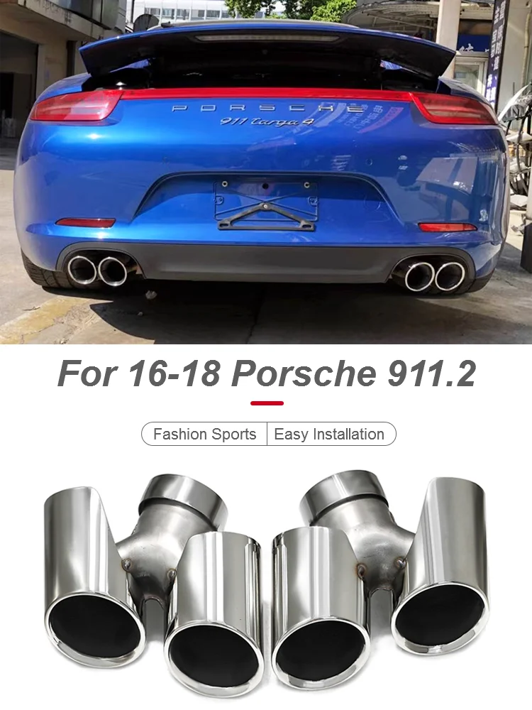 SYPES For Porsche 911 series 911.1 997 Carrera C2 C4 quad exhaust tip round nozzle 304 stainless steel turbine mufflers tip OEM