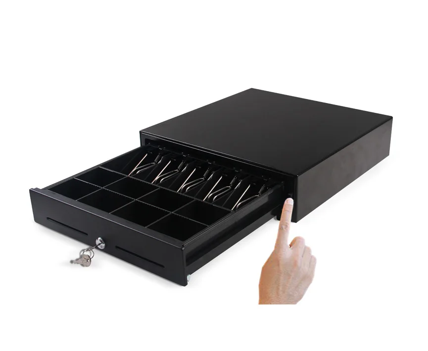 KM-410 Manual Open POS Cash Drawer With Removable Cash & Coin Tray, Adjustable For 4,5,6,8 Bills / 5,8 Coins