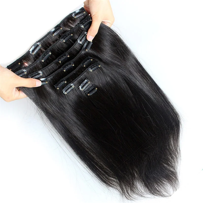 100 gram clip in human hair Peruvian cuticle aligned virgin seamless clip in hair extensions bundles vendors
