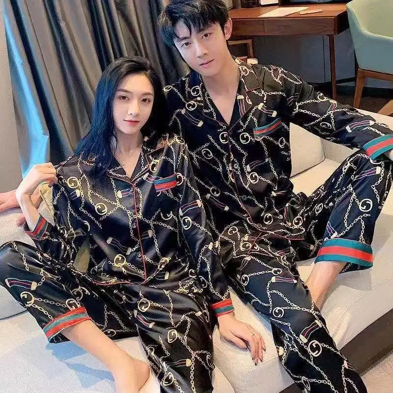 Pair pajamas suit long sleeve shirt collar loose outer wear home clothes Sleepwear men pajamas set