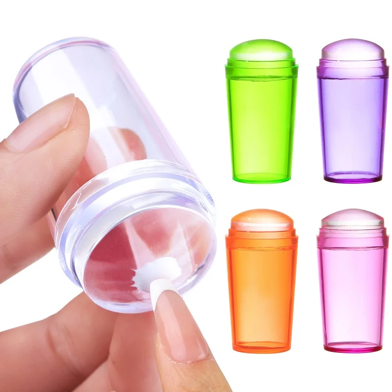 Silicone Transparent Stamping Kit Candy Color Handle Manicure Transfer Polish Stencil Nail Art Stamp And Scraper