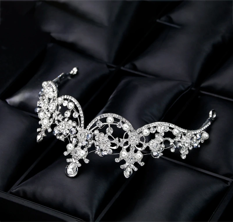 Fashion Jewelry Crown Peals Crystal Tiaras Crown Bridal Rhinestone Queen Tiaras For Wedding