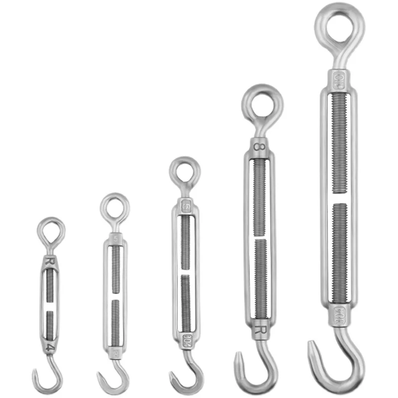 Heavy Duty 304 Stainless Steel Turnbuckle M4 - M20 Turnbuckles Eye and Hook  for Wire Rope Tensioning 4mm 10mm 12mm