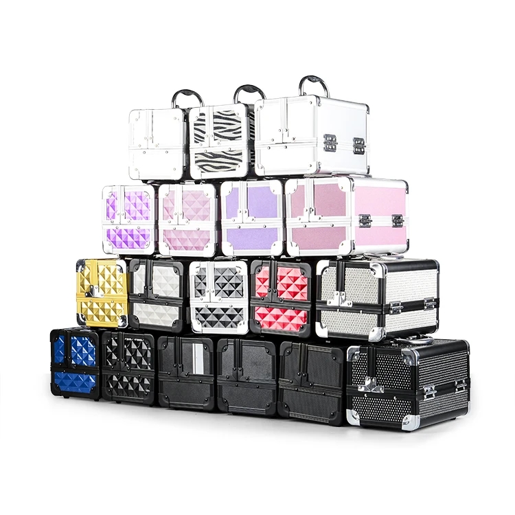 GLARY professional aluminum makeup travel case with handle small portable makeup box case dustproof makeup storage case box
