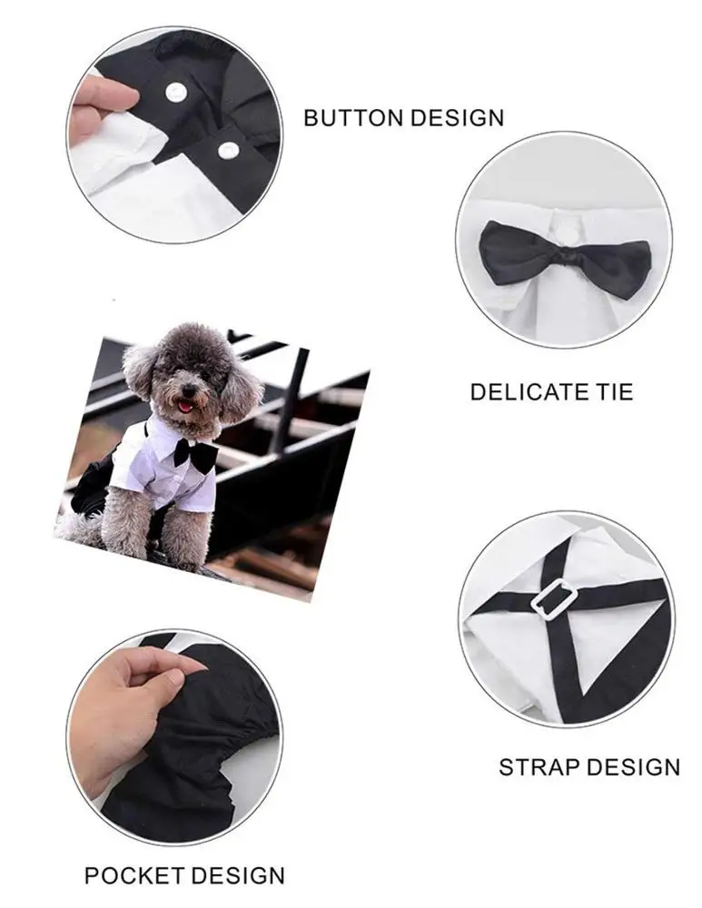 Gentleman Dog Clothes Suit Boy Dog Wedding Dress Tuxedo Party Pet Clothing Outfit Poodle