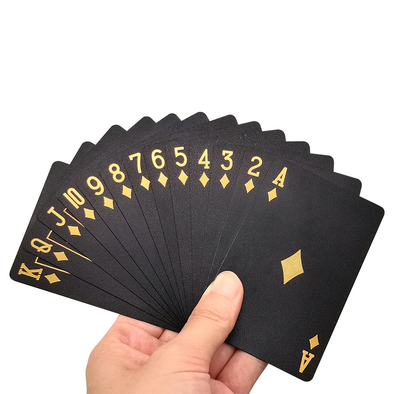 Custom Waterproof Plastic Poker Logo Printing Factory Manufacturer Black And Gold Playing Cards