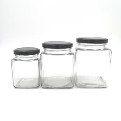 Wholesale empty square glass jars with metal lid