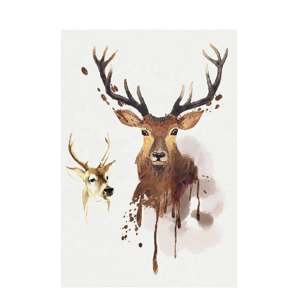 Custom ShadowTemporary Tattoo  Deer Horn Black English Stickers Waterproof Women Hand Animal Tattoos Adult Men Body Art Sheet