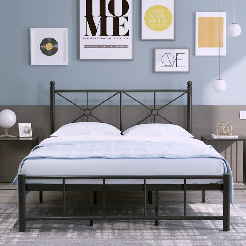 Elegant Home Products Vintage Beds Full Size Bed Frame with Headboard Heavy Duty Metal Platform Bed Frame Steel Slat Support
