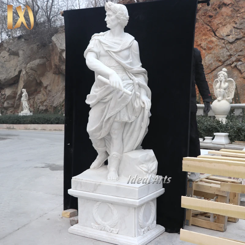 Custom Large Outdoor Garden Decoration Handcarved Famous Roman Augustus Sculpture Life Size White Marble Julius Caesar Statue