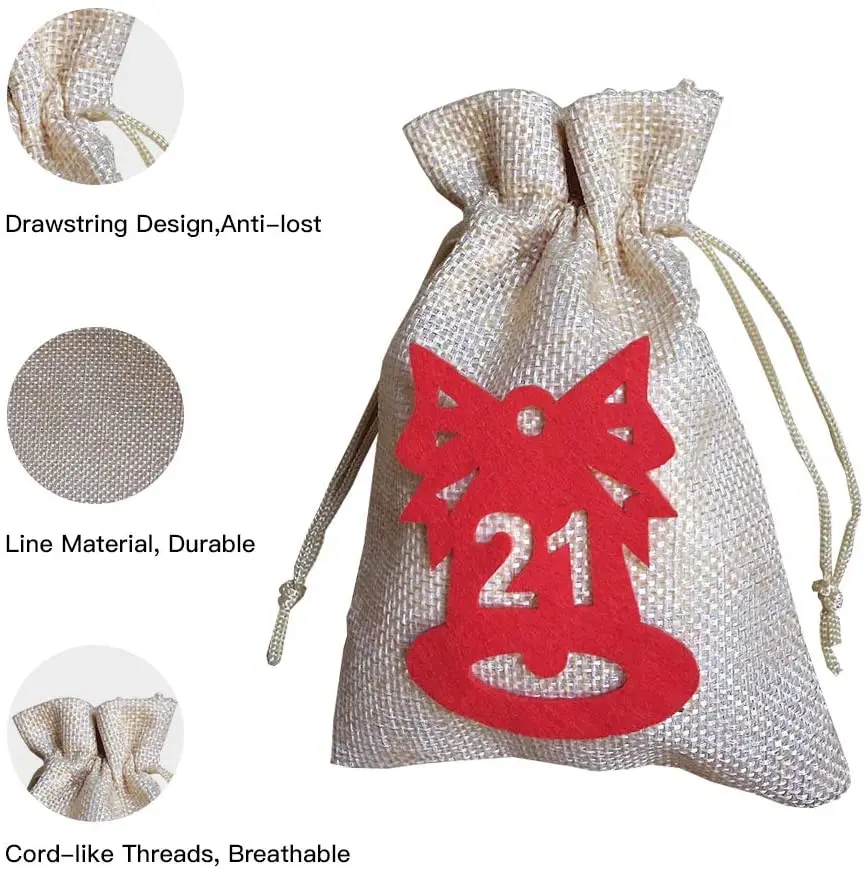 New Christmas jute burlap bag Christmas hanging countdown advent calendar bag