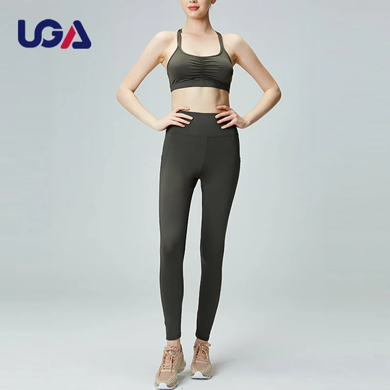 Ropa Deportiva De Mujer Fitness Items Winkled Front Yoga Bra Knitted Elastic Leggings Free Stretching Gym Climbing Clothes