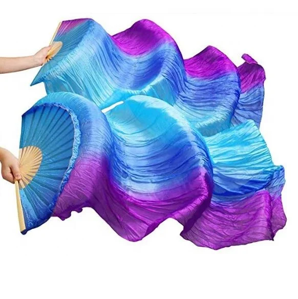 Bestdance belly dance Double-sided silk long silk fan performance long fan colorful performance exercise fan