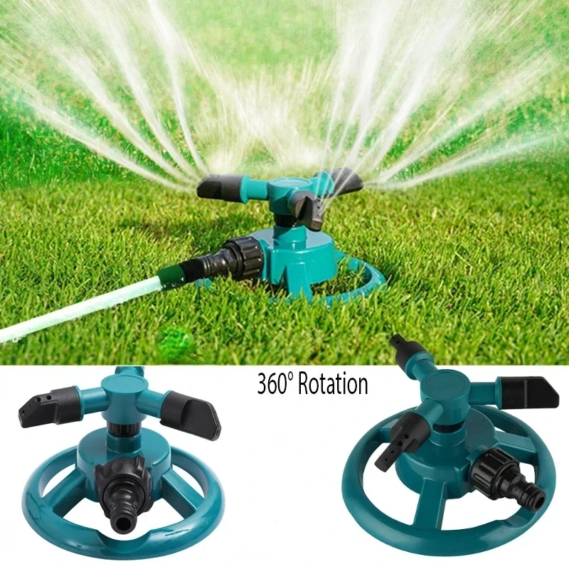 360° Automatic Garden Sprinkler with 3 Nozzle Arms - Rotating Water Hose System for Efficient Lawn Irrigation Farming Watering