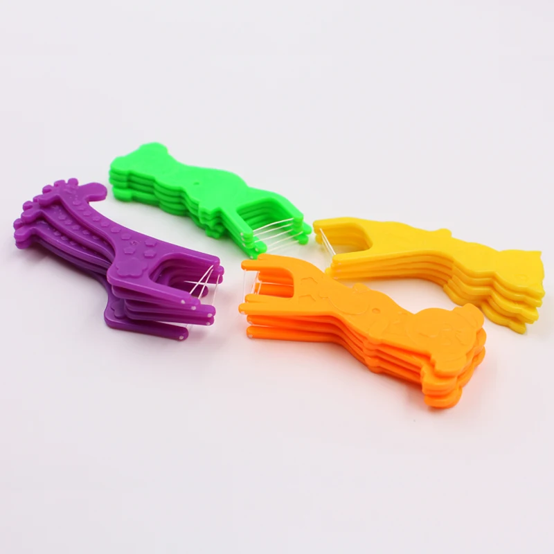 
Land Animal Dog/bear/giraffe/cola Shape Colored Kids Dental Floss Picks/Flossers with Flavor 