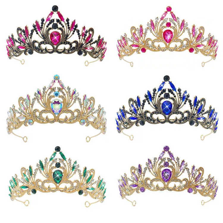 QS European and American bride crown rhinestone headpiece Baroque black retro simple beauty pageant crown wedding accessories