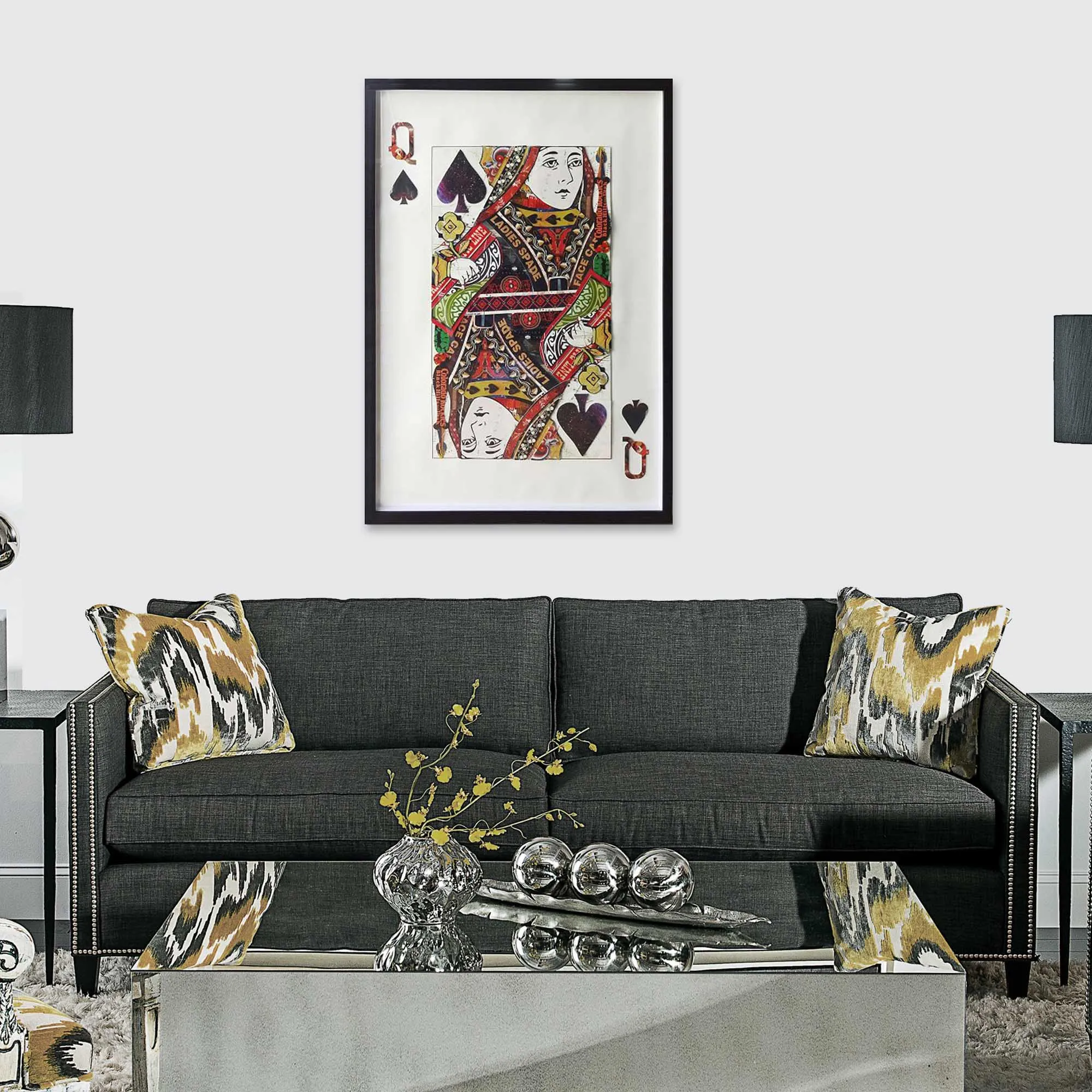 Paper Big Collage Printed Wall Art Playing Card Queen in Red Heart