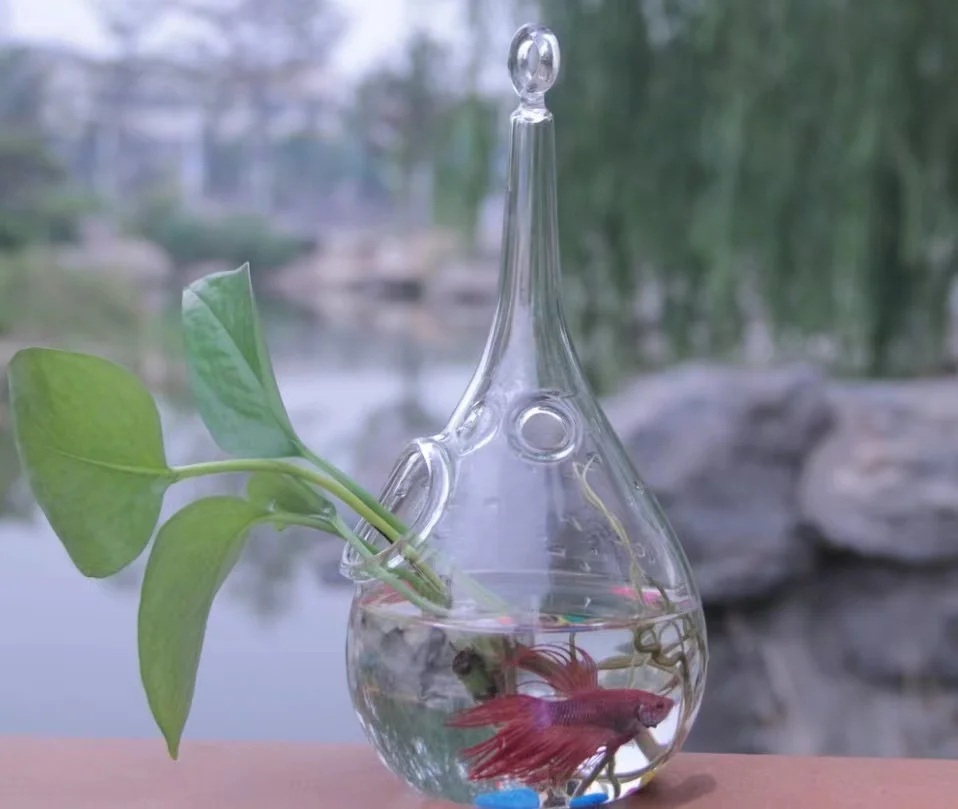 Clear round glass vase with hole made in China