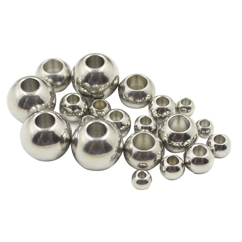 Stainless Steel Round Gold Spacer Beads with Big Hole Metal Loose for Bracelet and Necklace Making Earrings Jewelry