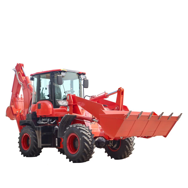 Mini backhoe loader multi-functional municipal engineering four-drive forklift front shovel after digging one car