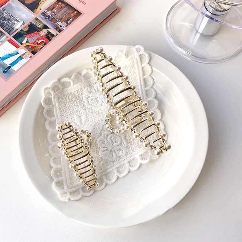 
Metal pearl rhinestone simple and versatile pan hair basic hair accessories grab hair clip 