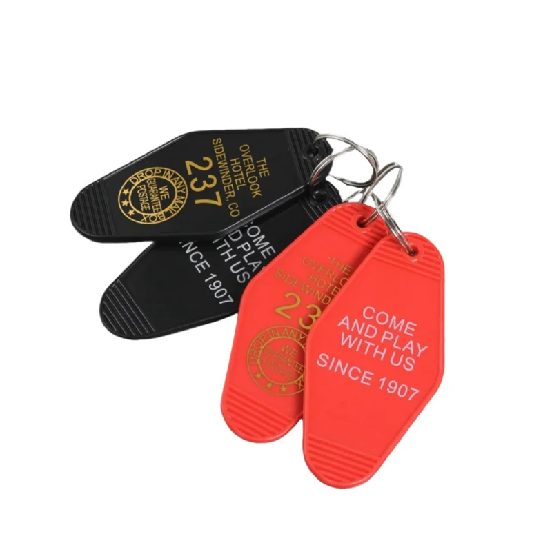 Custom promotional transparent plastic Retro vintage motel room hotel keychain pendant hotel tag