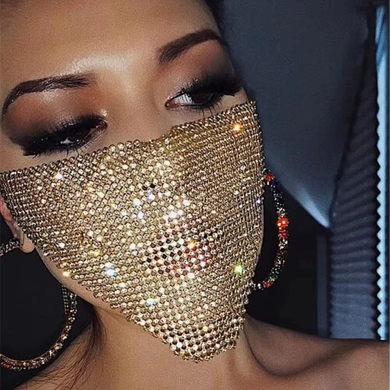 King Mcgreen star Fashion Rhinestone Mask Women Party Accessories Sequined Veil Body Crystal Mouth Fishing Net Masquerade party